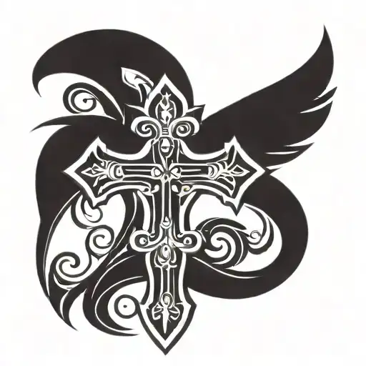 cross made in tribal inspired design tattoo design idea
