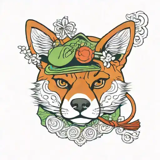 green shibu inu with frog eyes with a  traditional japanese backpack tattoo design idea