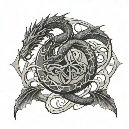 infinity symbol dragon runes engraved tattoo design idea