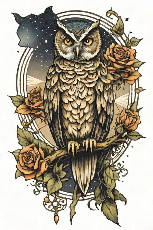 pleiades owl perched tattoo design idea