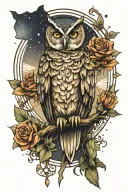 pleiades owl perched tattoo design idea