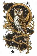 pleiades owl perched tattoo design idea
