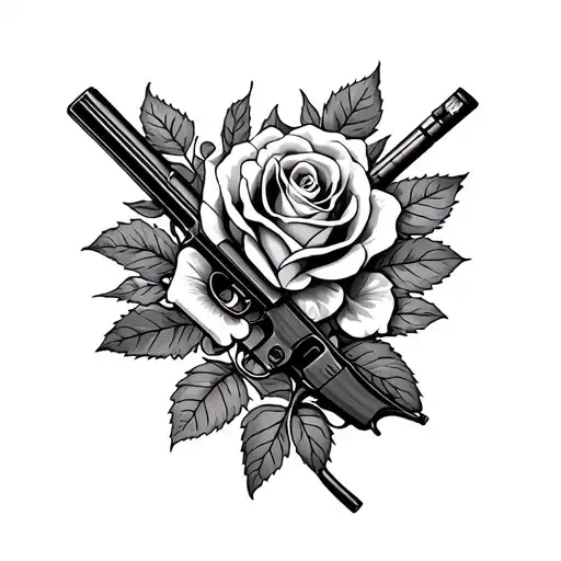 rose and a hunting rifle intertwined tattoo design idea