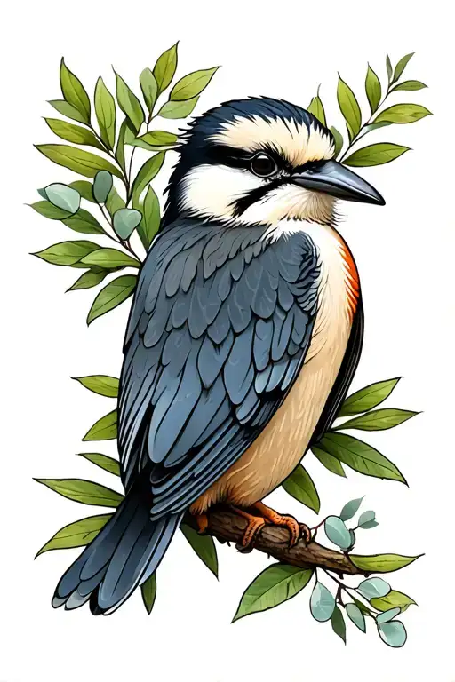 kookaburra and eucalyptus leaves tattoo design idea