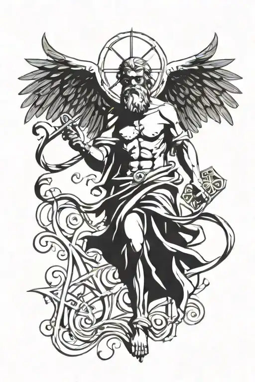 saint peter with wings holding cross aggressive looking tattoo design idea