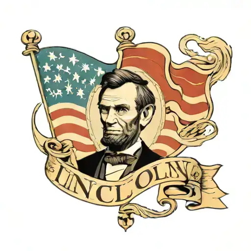 name Lincoln with American flag intertwined tattoo design idea