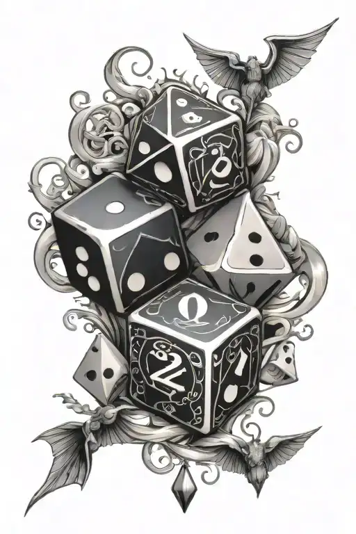 dnd dice surrounded tattoo design idea
