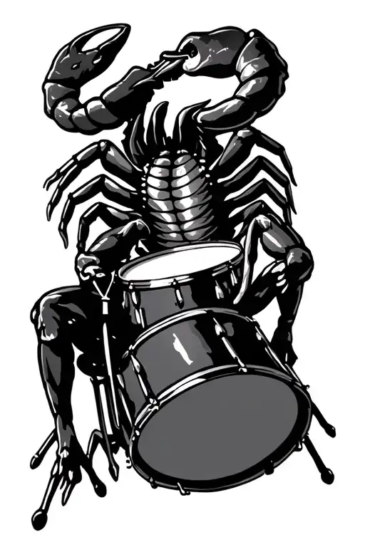 scorpion playing drums tattoo design idea