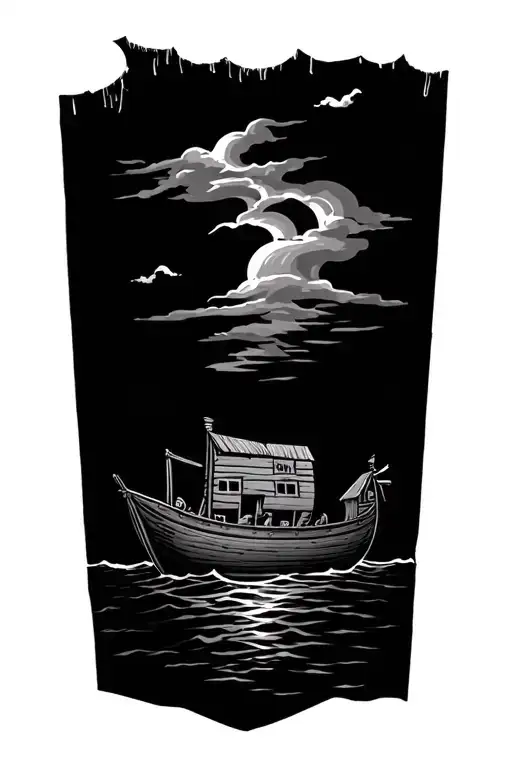 Noah's ark with name written underneath tattoo design idea