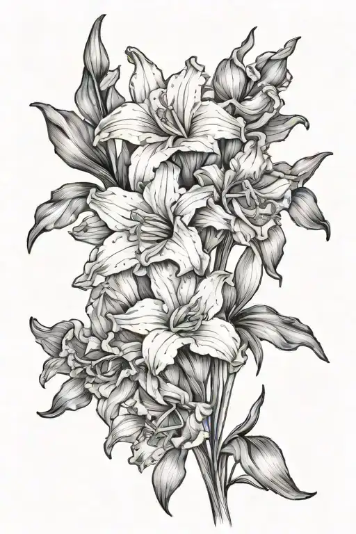 2 gladiolus 2 larkspur narcissus tattoo design idea