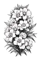 Welsh valleys with mining and daffodils marigolds and Lillie's tattoo design idea