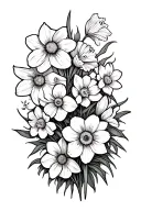 Welsh valleys with mining and daffodils marigolds and Lillie's tattoo design idea