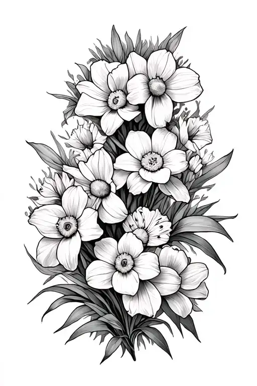 Welsh valleys with mining and daffodils marigolds and Lillie's tattoo design idea