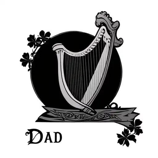 irish harp with dad memorial tattoo design idea