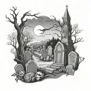 graveyard scene tattoo design idea