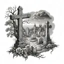 graveyard scene tattoo design idea