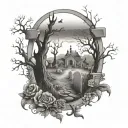 graveyard scene tattoo design idea