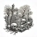 graveyard scene tattoo design idea