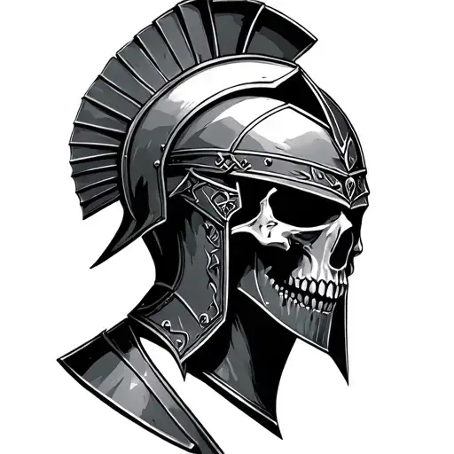 half Spartan helmet half skull tattoo design idea