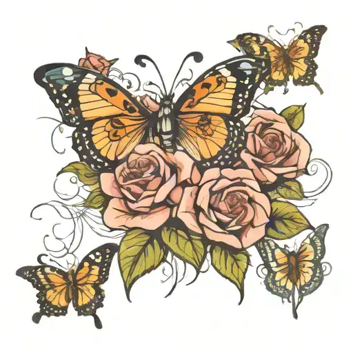 butterflies and roses tattoo design idea