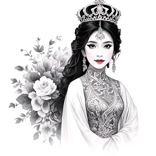 Vietnamese princess with crown  tattoo design idea