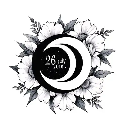 26 may 2019 and 26 July 2016 birth flower intertwined. moon phases  tattoo design idea