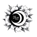 26 may 2019 and 26 July 2016 birth flower intertwined. moon phases  tattoo design idea