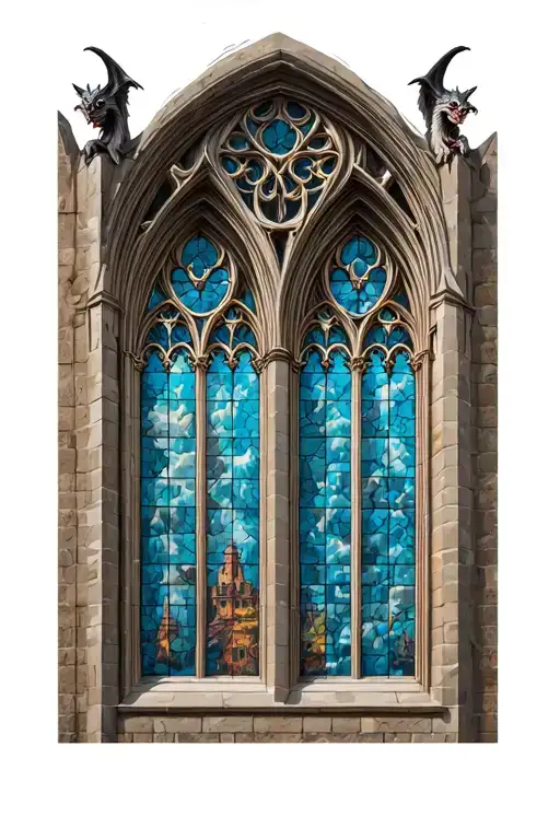 cathedral windows with gargoyles  tattoo design idea