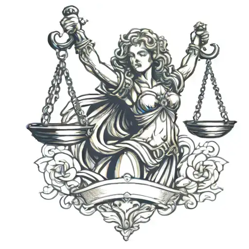 Lady Justice holding scales and sword tattoo design idea