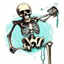 bird's eye view of a skeleton falling down a well tattoo design idea