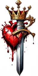 bloody dagger going through a heart with a crown and words heart of a king blood of a warrior  tattoo design idea