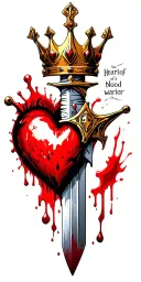 bloody dagger going through a heart with a crown and words heart of a king blood of a warrior  tattoo design idea