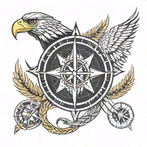 snakes, compass, eagle wings, wheat tattoo design idea