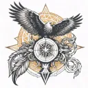 snakes, compass, eagle wings, wheat tattoo design idea
