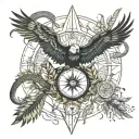 snakes, compass, eagle wings, wheat tattoo design idea