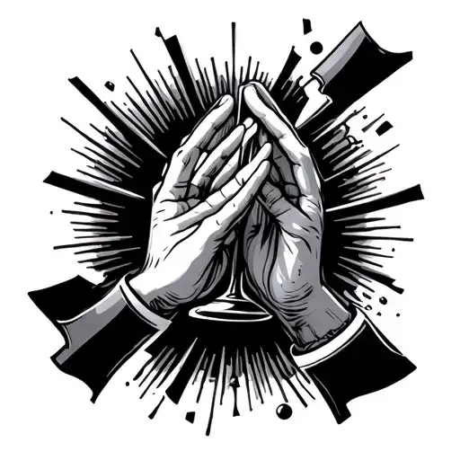 hour glass breaking into praying hands tattoo design idea