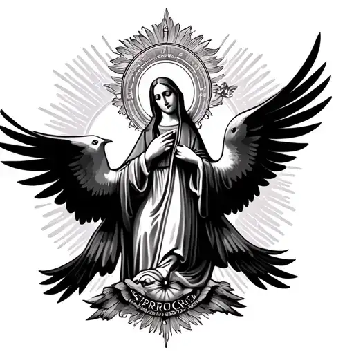 virgin mary 2 doves tattoo design idea