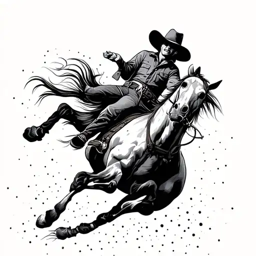 A cowboy riding a bucking bronco at a rodeo tattoo design idea