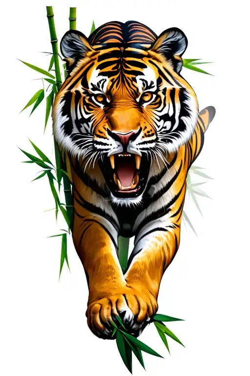 tiger attacking from bamboo tattoo design idea