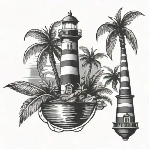 palm tree and lighthouse tattoo design idea
