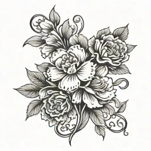floral vines wrapped with carnation flowers tattoo design idea