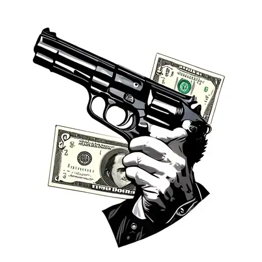 Pablo Escobar with gun and money tattoo design idea