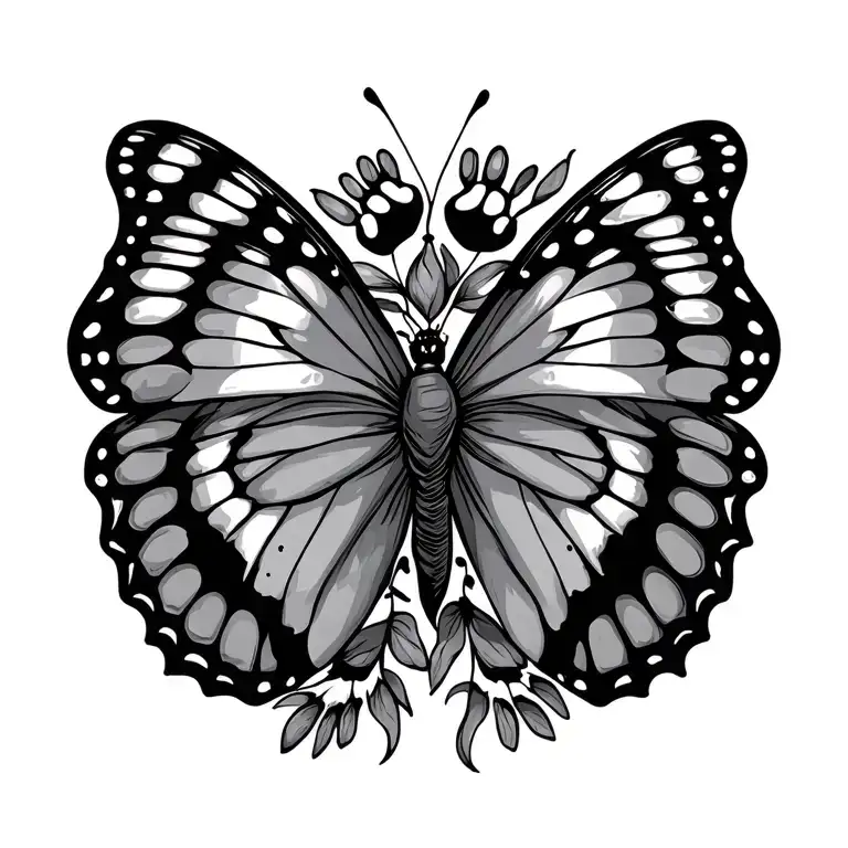 butterfly with pet paws as the butterflys wings tattoo design idea