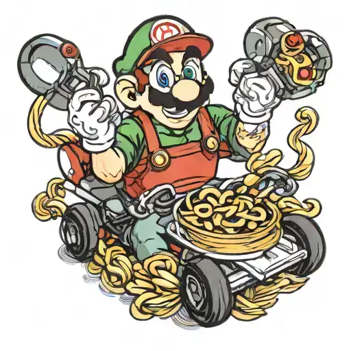 mario kart driver eating pasta tattoo design idea