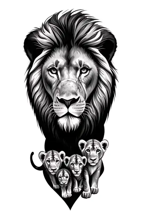male lion with 3 cubs below tattoo design idea