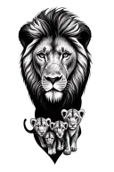 male lion with 3 cubs below tattoo design idea