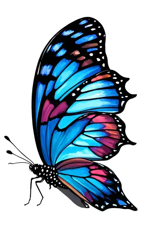 realistic Morpho butterfly in a flora blackwork lines tattoo design idea