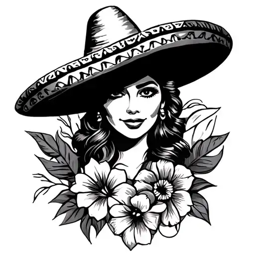 a Mexican and Puerto Rican themed half sleeve add a sombrero and flowers no face  tattoo design idea
