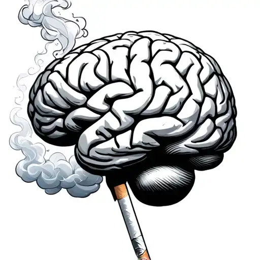  brain covered in clouds and smoke coming out of clouds with cigarette in mouth tattoo design idea