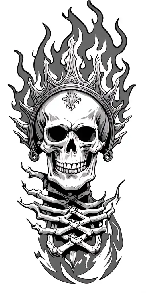 skeleton king on fire tattoo design idea